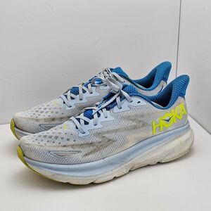 Hoka One One Clifton 9 Men's 12D White Blue Yellow Running Shoes Sneakers